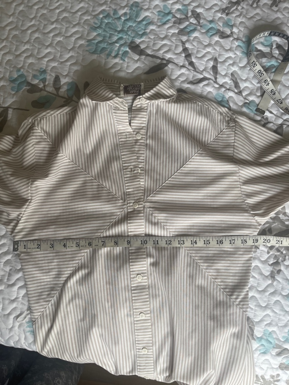 John Henry Tan & Cream Striped Shirt Dress short cuffed sleeves Pockets Size10P - Picture 7 of 14